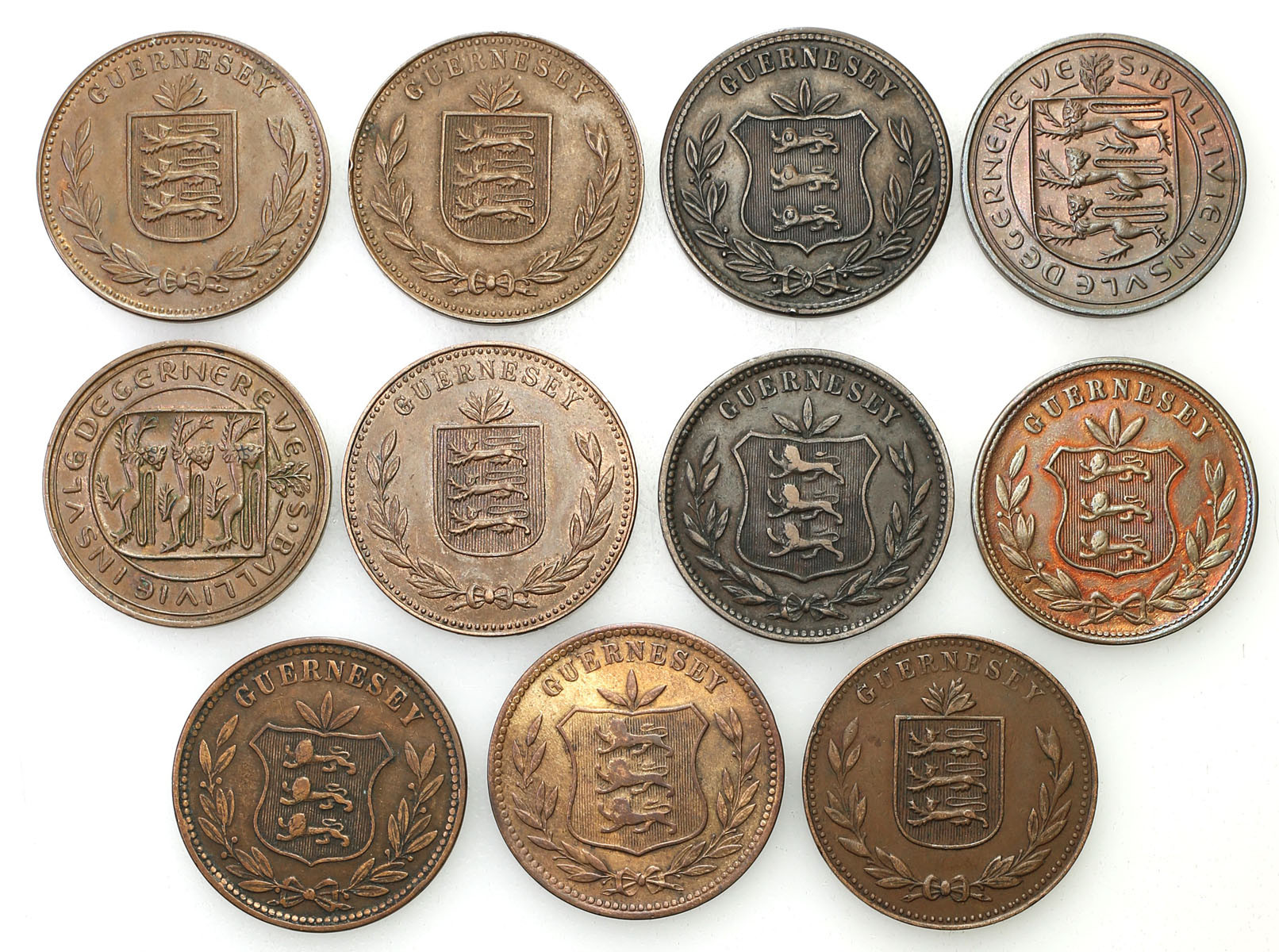 Guernsey. 8 doubles 1868 – 1956, zestaw 11 monet